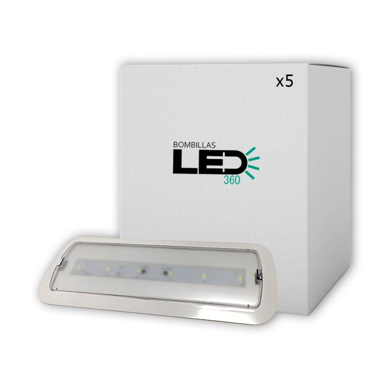 Pack 5 x Luz de emergencia LED de 3W perm/no perm con autotest - 1
