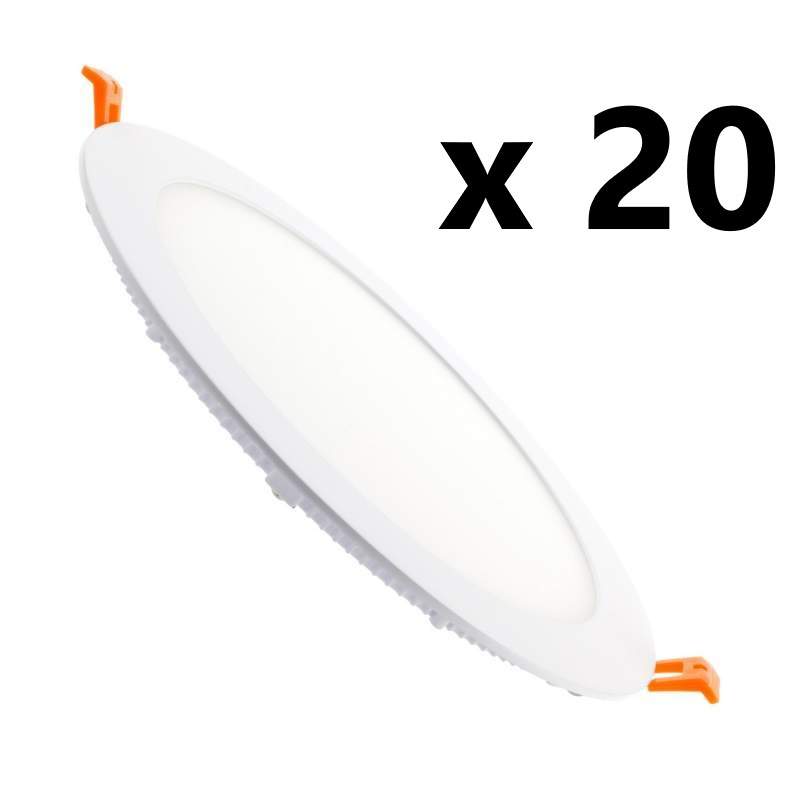 Pacote 20 unidades downlight led plano 18W redondo branco