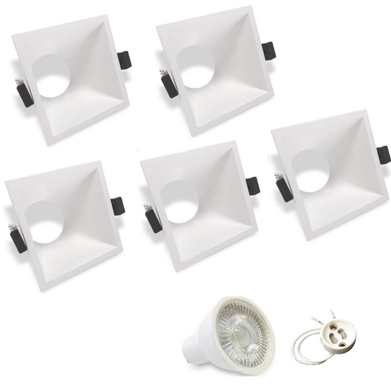 PACOTE DE 5 VIGIAS QUADRADAS 5 LÂMPADAS E 5 CASQUILHOS GU10