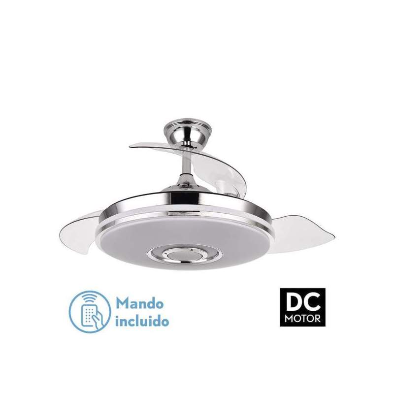 Ventilador de techo led Dc Noto 72w Cromo con 3 aspas desplegables transparentes - 1