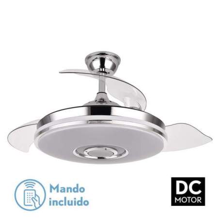 Ventilador de techo led Dc Noto 72w Cromo con 3 aspas desplegables transparentes - 1