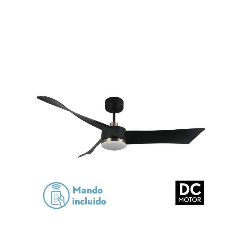 Ventilador de techo led Dc Tempel 26w Negro/cuero con 3 Aspas - 1