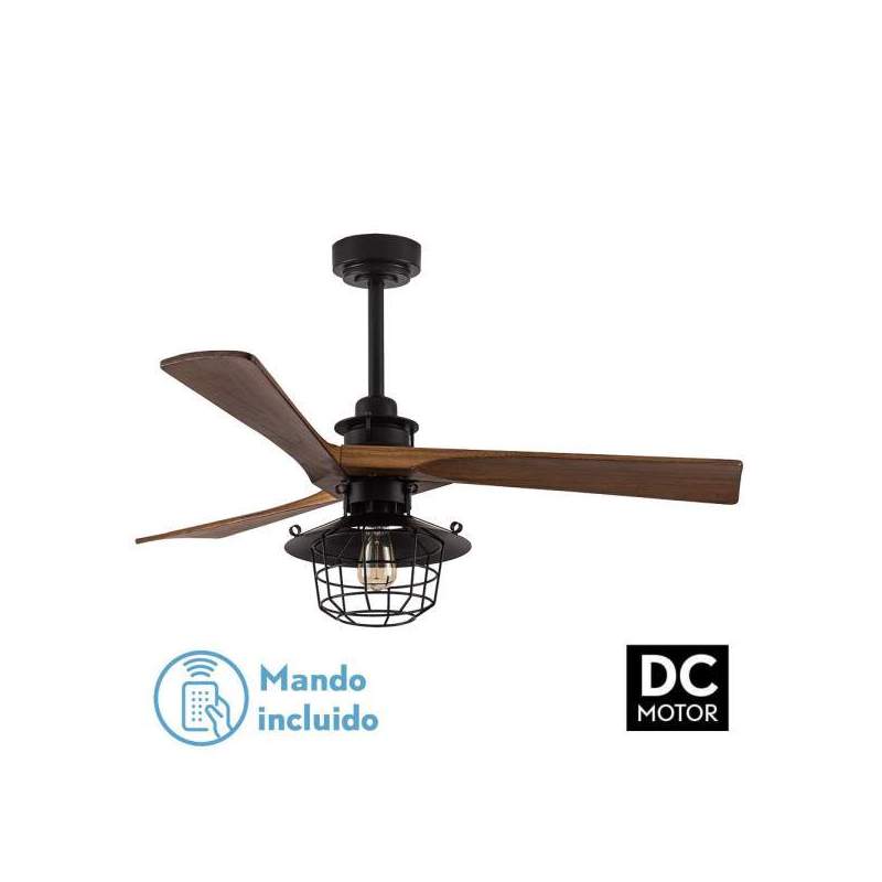 Ventilador de techo Dc Vulturno Negro con 1 casquillo E27 con 3 Aspas Roble - 1