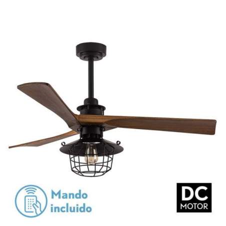 Ventilador de techo Dc Vulturno Negro con 1 casquillo E27 con 3 Aspas Roble - 1