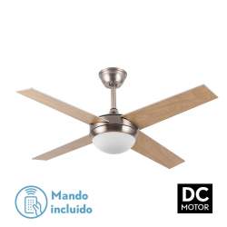 Ventilador de techo Dc Ciro Niquel 2 casquillos E27 con 4 Aspas Reversibles Plata/Haya