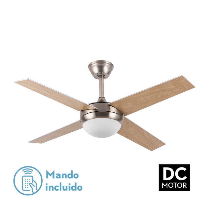 Ventilador de techo Dc Ciro Niquel 2 casquillos E27 con 4 Aspas Reversibles Plata/Haya