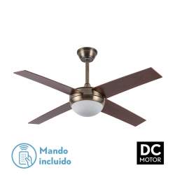Ventilador de techo Dc Ciro Cuero 2 casquillos E27 con 4 Aspas Nogal