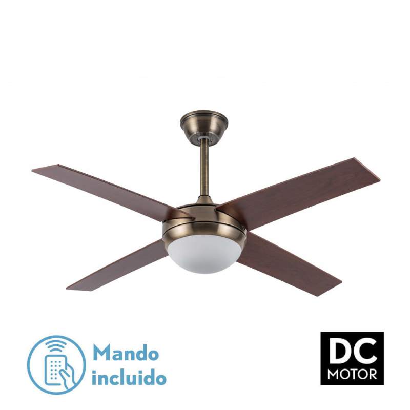 Ventilador de techo Dc Ciro Cuero 2 casquillos E27 con 4 Aspas Nogal