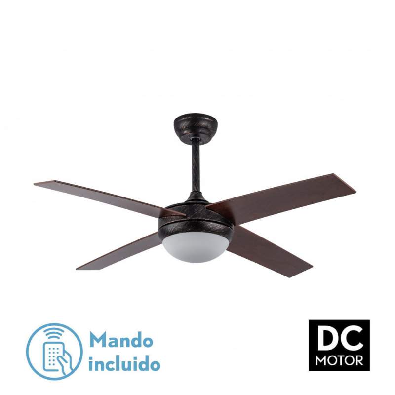 Ventilador de techo Dc Ciro Rustico 2 casquillos E27 con 4 Aspas Nogal