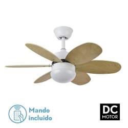 Ventilador de techo Dc Alves 2xe27 Blanco Con 6 Aspas Reversibles Blanco/Haya