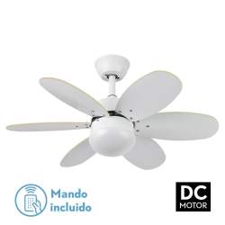 Ventilador de techo Dc Alves 2xe27 Blanco Con 6 Aspas Reversibles Blanco/Haya