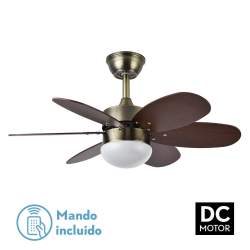 Ventilador de techo Dc Alves 2xe27 Cuero Con 6 Aspas Reversibles Cerezo/Nogal