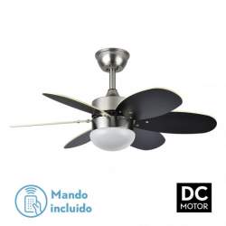 Ventilador de techo Dc Alves 2xe27 Niquel Con 6 Aspas Reversibles Wengue/Haya