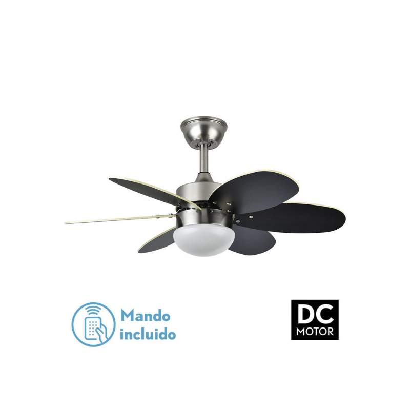 Ventilador de techo Dc Alves 2xe27 Niquel Con 6 Aspas Reversibles Wengue/Haya