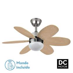 Ventilador de techo Dc Alves 2xe27 Niquel Con 6 Aspas Reversibles Wengue/Haya